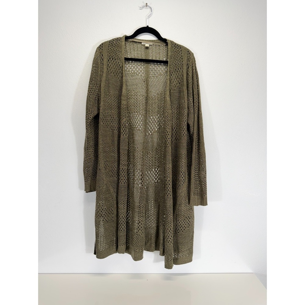 Est 1946 Crochet Design Open Front Duster Cardigan Olive Green Plus Size 18/20W